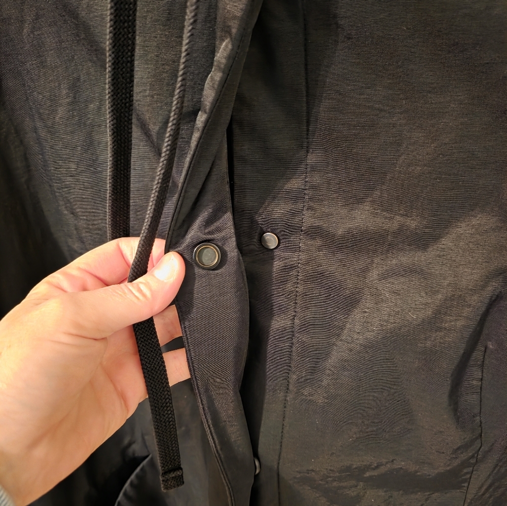 Eileen Fisher Black Hooded Trench Coat Size M - Picture 9 of 11
